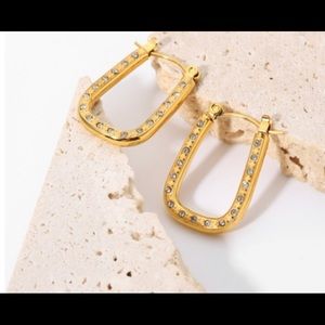 U-Shaped inlaid Cubic Zir Hoop Earrings